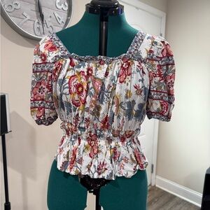 Nicole Miller Multicolor Floral Smocked Blouse-So Cute!